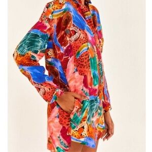 NEW NWT Farm Rio linen animal print romper size XS